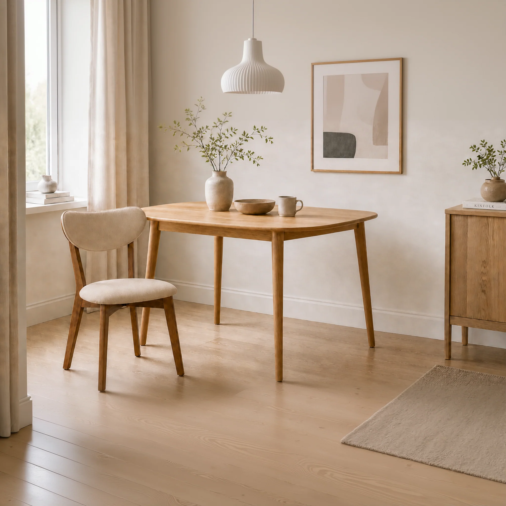 Abby Solid Wood Dining Chair - Smoked Oak and Soft Sand Beige - Image 2