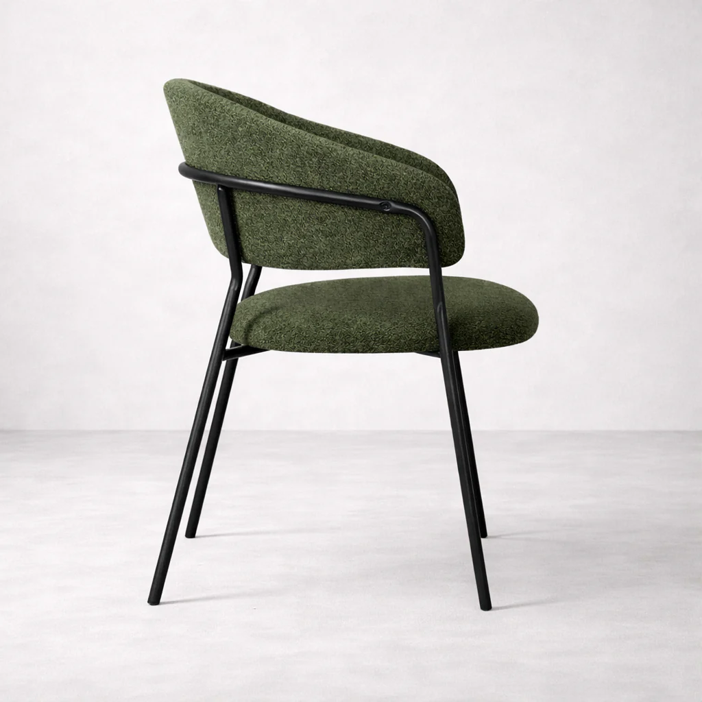 Geneva Bouclé Fabric Dining Chair - Olive Green - Image 3