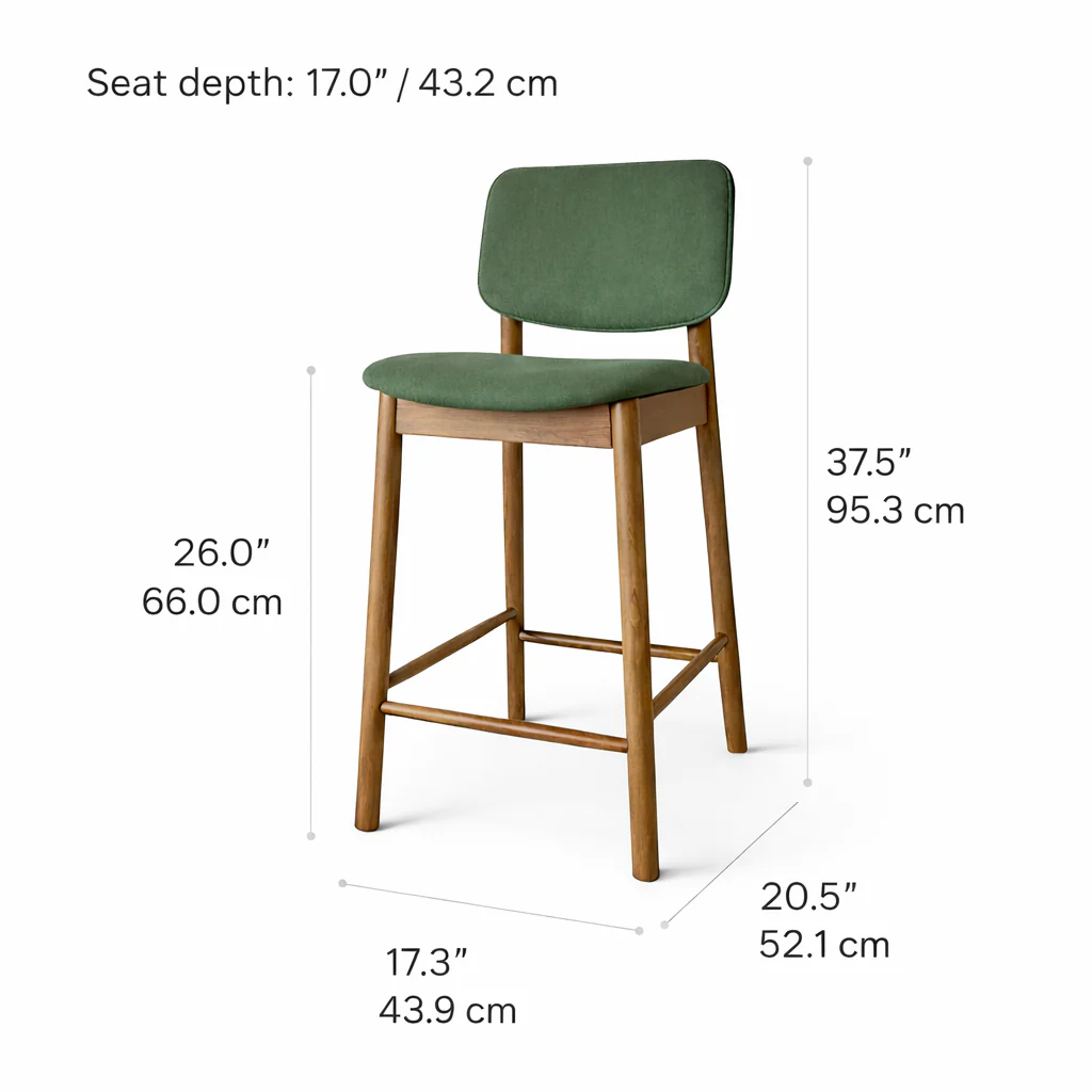 Ivy Solid Wood Counter Stool - Smoked Oak and Moss Green - Image 8