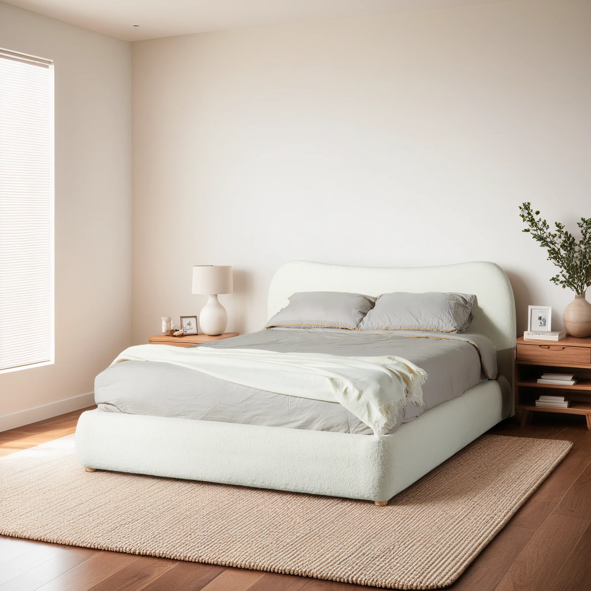 Marseille King Boucle Fabric Bed, Cream - Image 6