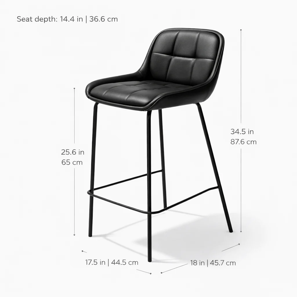 Petra Leather Counter Stool - Black - Image 7