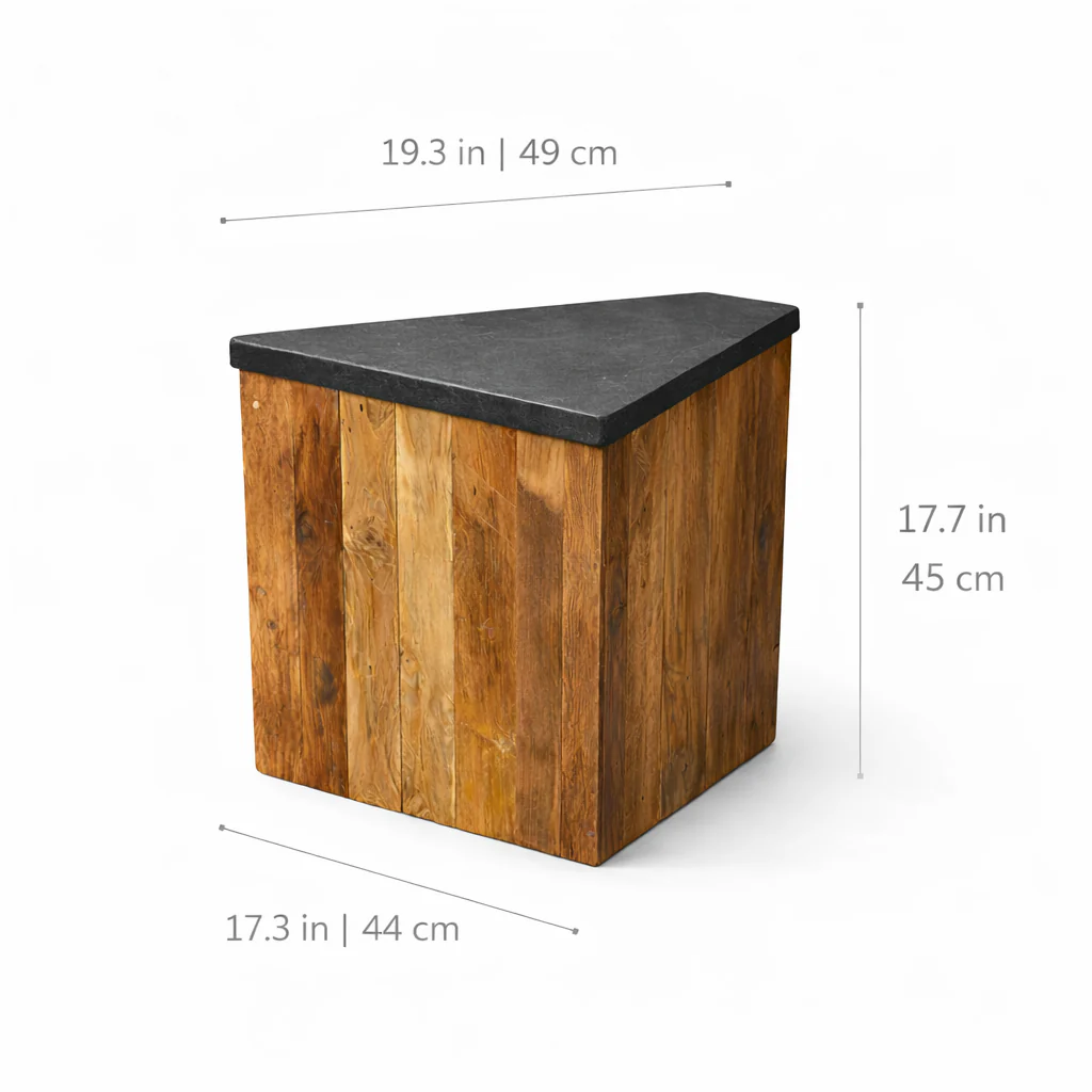 Tecton 17.7" Solid Teak Side Table - Natural Lava Stone Top - Image 8