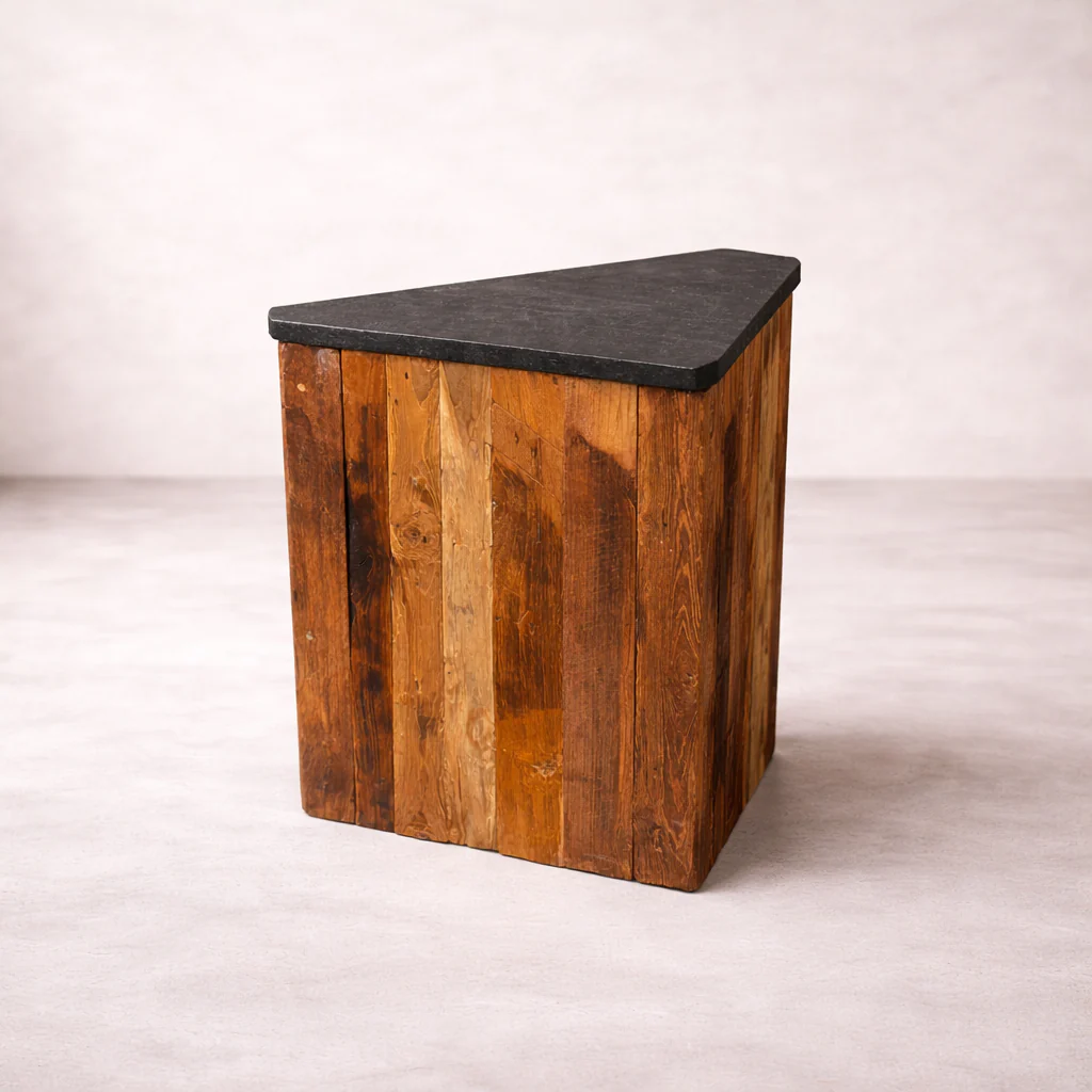 Tecton 17.7" Solid Teak Side Table - Natural Lava Stone Top - Image 3