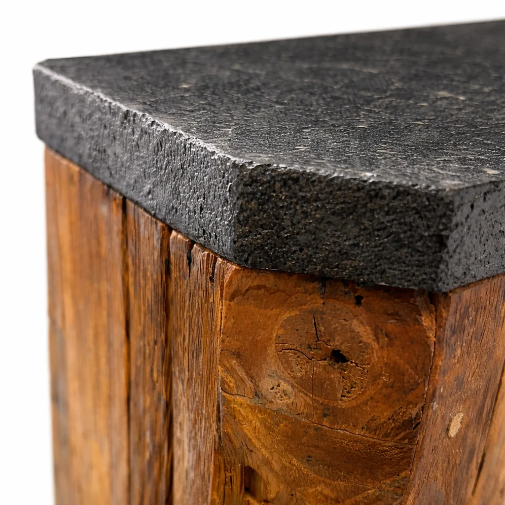Tecton 17.7" Solid Teak Side Table - Natural Lava Stone Top - Image 4