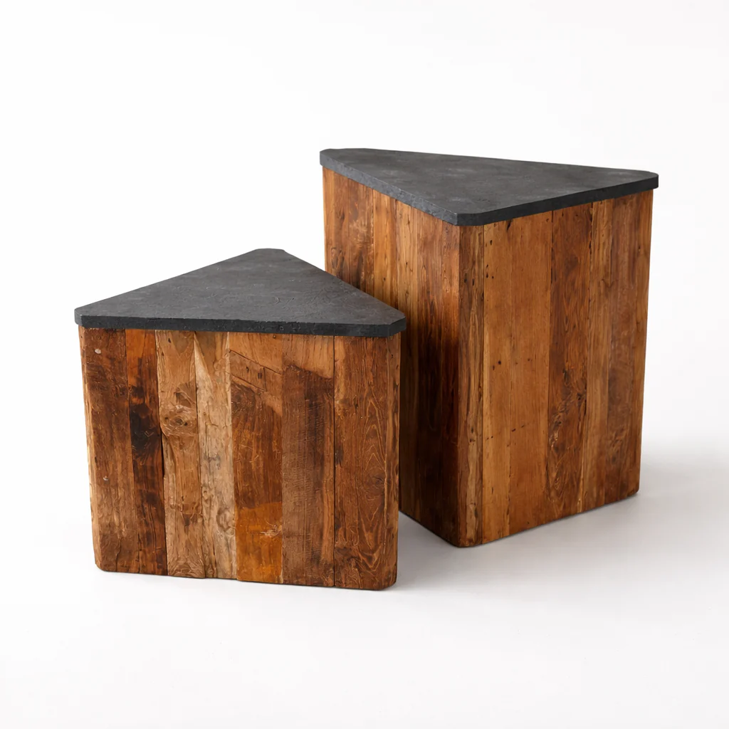 Tecton 23.6" Solid Teak Side Table - Natural Lava Stone Top - Image 8