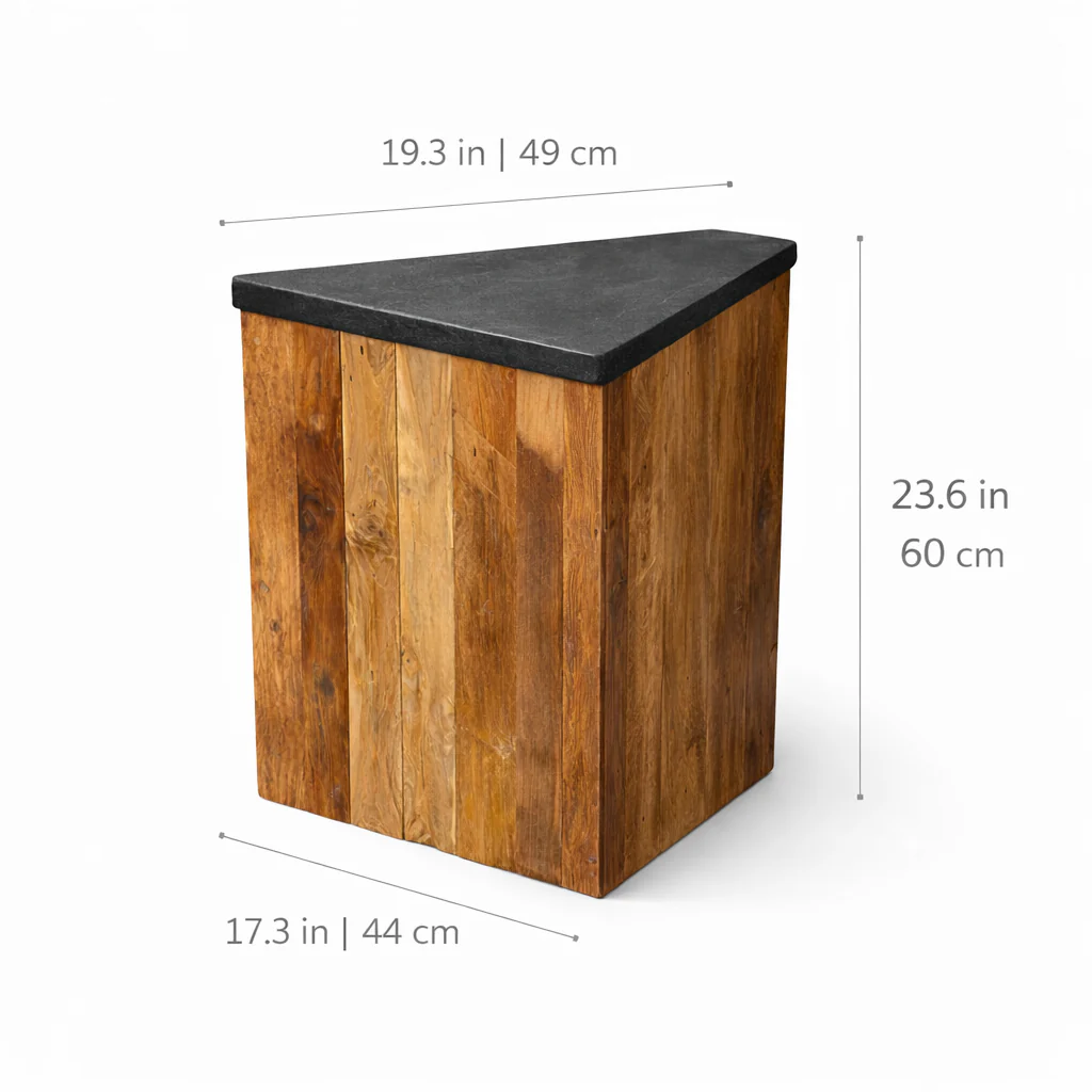 Tecton 23.6" Solid Teak Side Table - Natural Lava Stone Top - Image 9